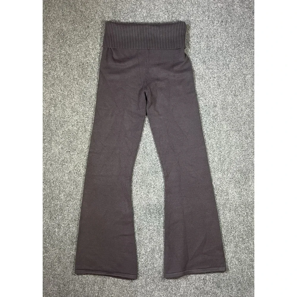 Faded Rose Cable Knit Flared Sweatpants Gray Elastic Waist Women's M
